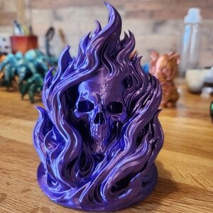 Purple Flame Skull 3D Printed Decor